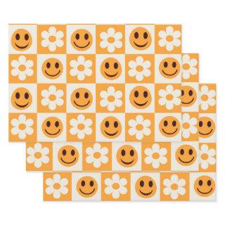 Checkered white flowers and orange smiling faces   sheets