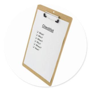 Checklist on a clipboard classic round sticker