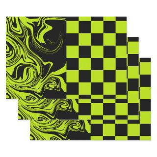 Checks and Swirls - Lime Green and Black  Sheets