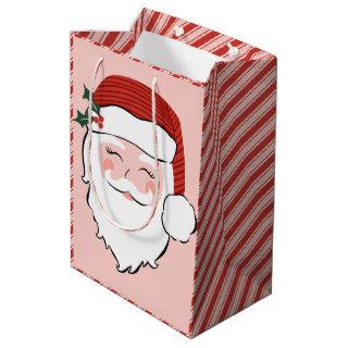 Cheerful Pink and Red Santa Holiday Medium Gift Bag