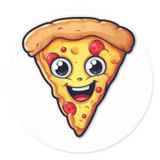 Cheerful Pizza Slice Character Classic Round Sticker
