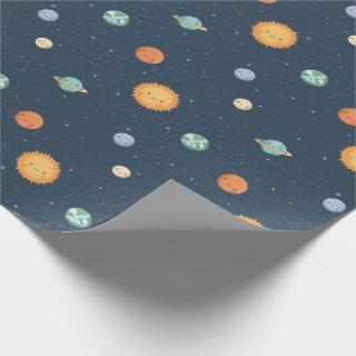 Cheerful Sun and Planets Space Doodles Pattern