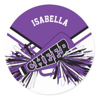 📣 Cheerleader - Purple, Black and White Classic Round Sticker