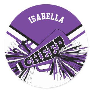 📣 Cheerleader - Purple, Black and White Classic Round Sticker