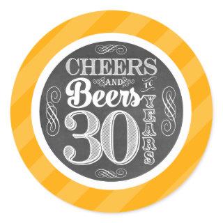 Cheers and Beers to 30 Years Round Stickers Labels