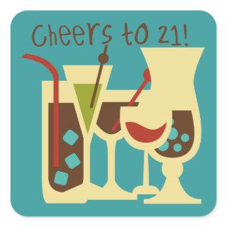Cheers to 21 Birthday Square Sticker