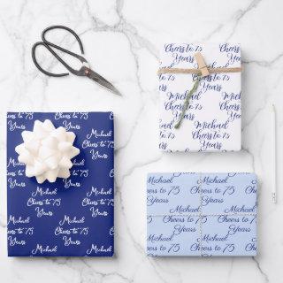 Cheers to 75 Years Navy Light Blue 75th Birthday  Sheets