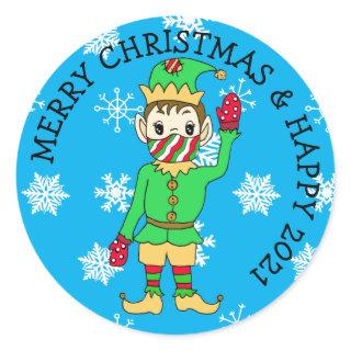 Cheers to a better 2021 Face Masked Elf Classic Round Sticker