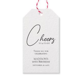 Cheers To Any Age 30th Black & White Birthday Gift Tags