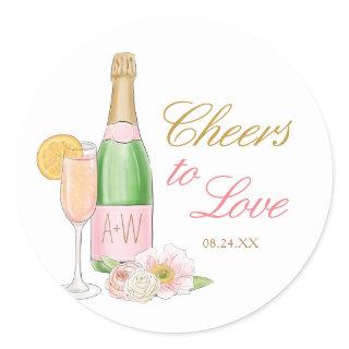 Cheers To Love Bridal Brunch and Bubbly Favor Classic Round Sticker