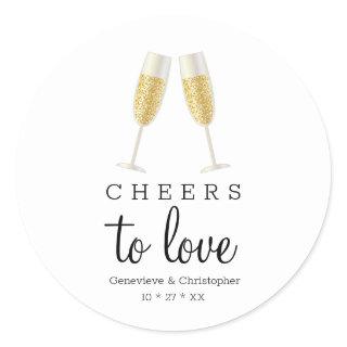 Cheers to Love Champagne Toast Wedding Classic Round Sticker