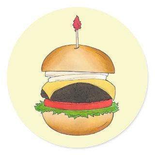 Cheese Burger Cheeseburger BBQ Barbecue Cookout  Classic Round Sticker