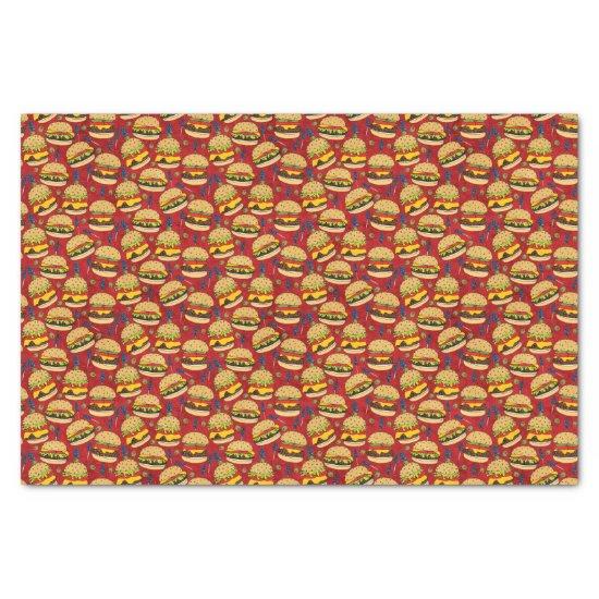 Cheese Burger Pattern on Red Tissue Paper