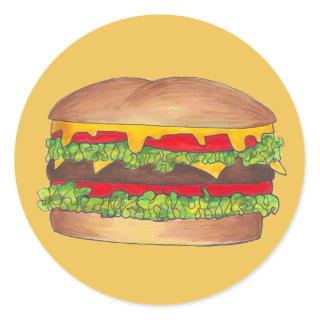 Cheeseburger Cheese Burger Hamburger Fast Food Bun Classic Round Sticker