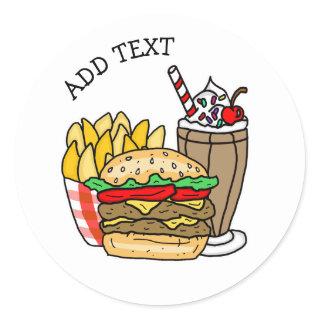 Cheeseburger, Milkshake and Fries  Classic Round S Classic Round Sticker
