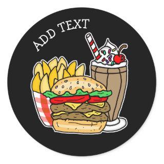 Cheeseburger, Milkshake and Fries  Classic Round Sticker