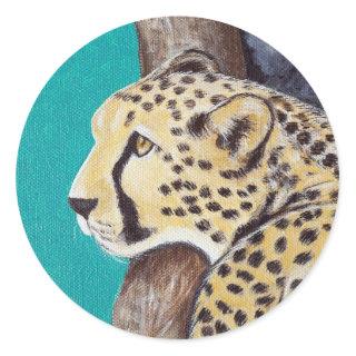 Cheetah Painting Classic Round Sticker