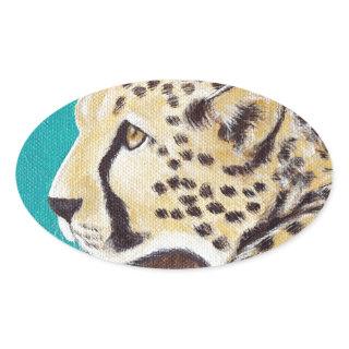 Cheetah Painting Oval Sticker