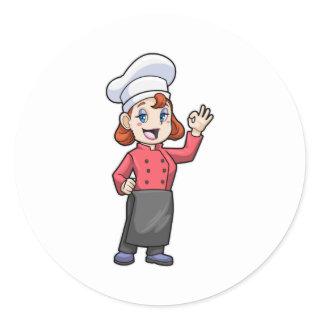 Chef with Cooking apron Classic Round Sticker