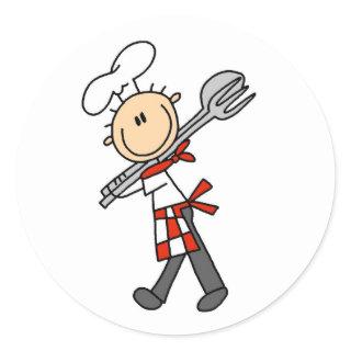 Chef with Salad Tongs StickersS Classic Round Sticker