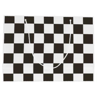 Chequered Flag (Black and White) (Checker Pattern) Large Gift Bag