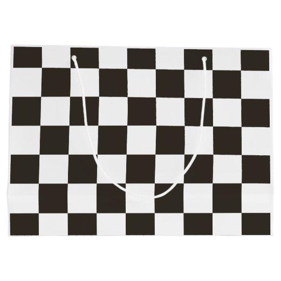 Chequered Flag (Black and White) (Checker Pattern) Large Gift Bag