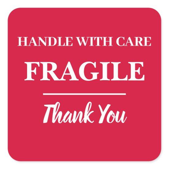 Cherry Red Fragile Label Square Sticker