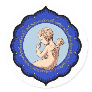 Cherub in Persian frame Contemplating life CC1010 Classic Round Sticker
