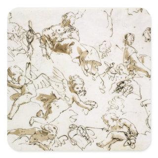 Cherubs, early 18th century (pen and ink and wash square sticker