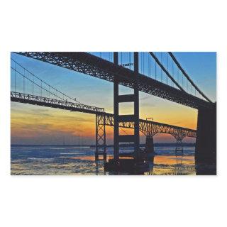 Chesapeake Bay Bridge Sunset Over Icy Waters Rectangular Sticker