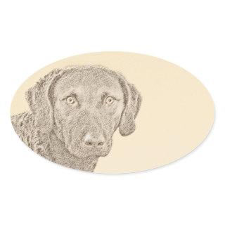 Chesapeake Bay Retriever Painting Original Dog Art Oval Sticker