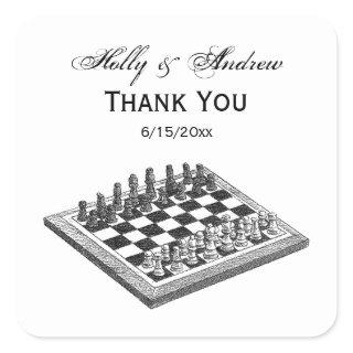 Chess Board and Chess Pieces Vintage Art Square Sticker