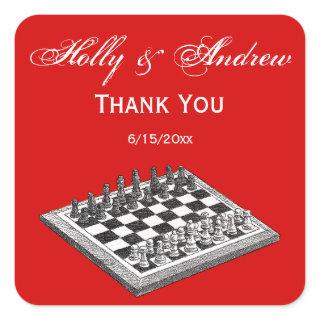 Chess Board and Chess Pieces Vintage Art Square Sticker