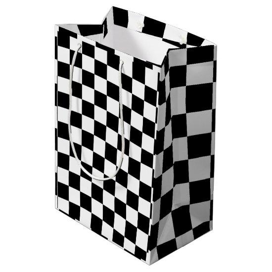 Chess checkered chequered pattern black and white medium gift bag