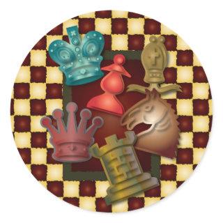 Chess Design King Queen Knight Bishop Pawn Classic Round Sticker