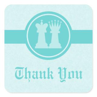 Chess King and Queen Thank You Stickers, Aqua Square Sticker