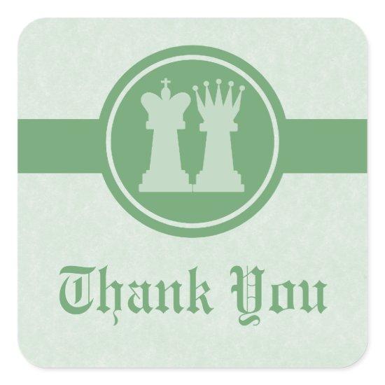 Chess King and Queen Thank You Stickers, Green Square Sticker