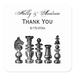 Chess Pieces Vintage Art Square Sticker