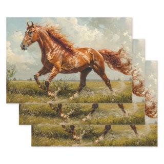 Chestnut Horse Galloping Oil Painting Decoupage  Sheets
