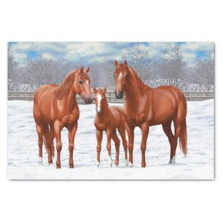 Chestnut Sorrel Quarter Horses In Snow Tissue Paper