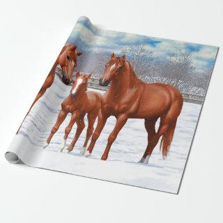 Chestnut Sorrel Quarter Horses In Snow