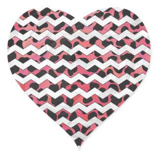 Chevron Pink and Black Dalmation Heart Sticker