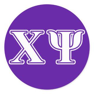 Chi Psi White and Purple Letters Classic Round Sticker