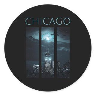 Chi Town Night Light Downtown Chicago Skyscraper S Classic Round Sticker