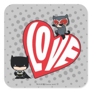 Chibi Catwoman Pounce on Batman Square Sticker