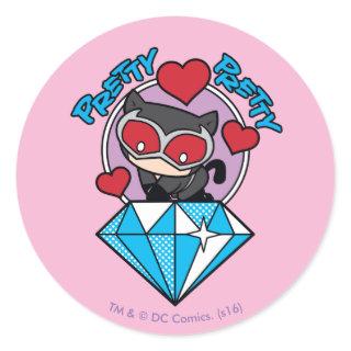 Chibi Catwoman Sitting Atop Large Diamond Classic Round Sticker