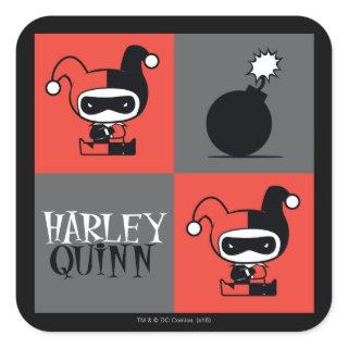 Chibi Harley Quinn Checker Pattern Square Sticker