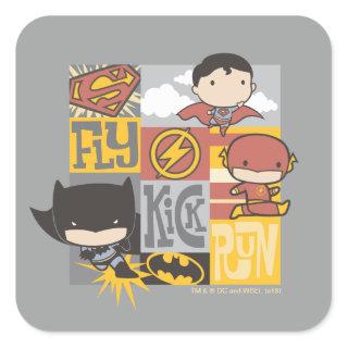 Chibi Justice League | Fly, Kick, Run Square Sticker