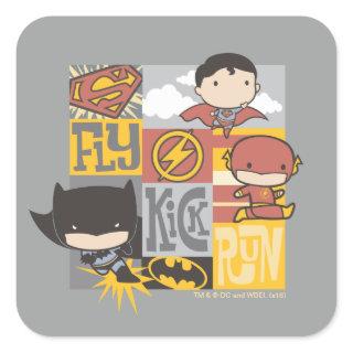 Chibi Justice League | Fly, Kick, Run Square Sticker