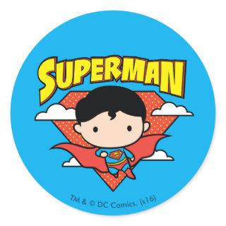 Chibi Superman Polka Dot Shield and Name Classic Round Sticker